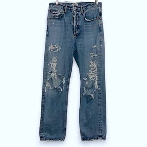 AGOLDE 90'S Loose Straight Leg JEANS Size 27 DISTRESSED Destroyed -button fly